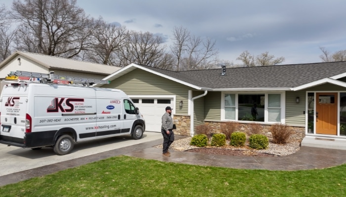 Ks Van With Technician Walking Toward House