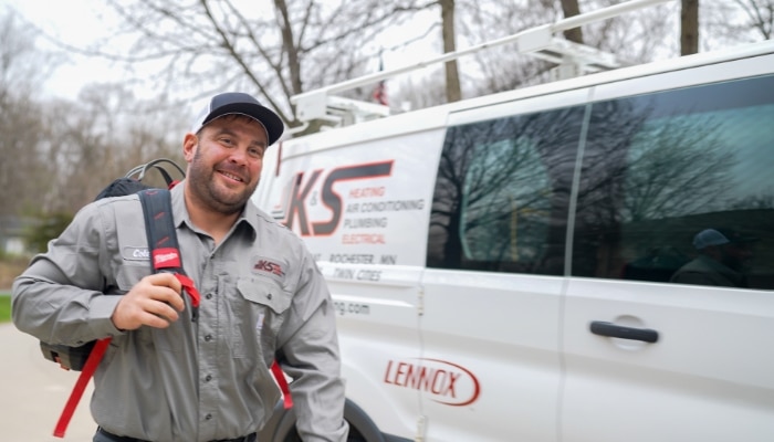 Technician And Service Van Ready For Service